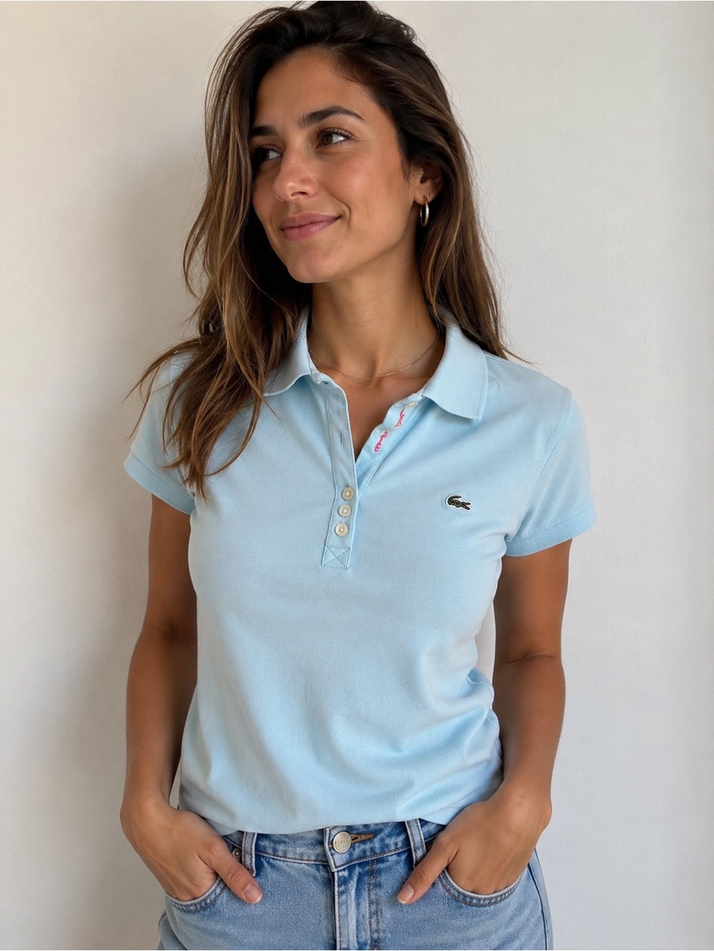 Lacoste Women's Pale Blue Short Sleeve Polo Small